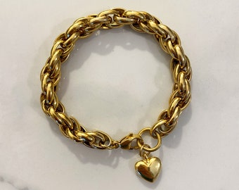 ヴィンテージ GUESS チャームブレスレット：ゴールドトーンケーブル