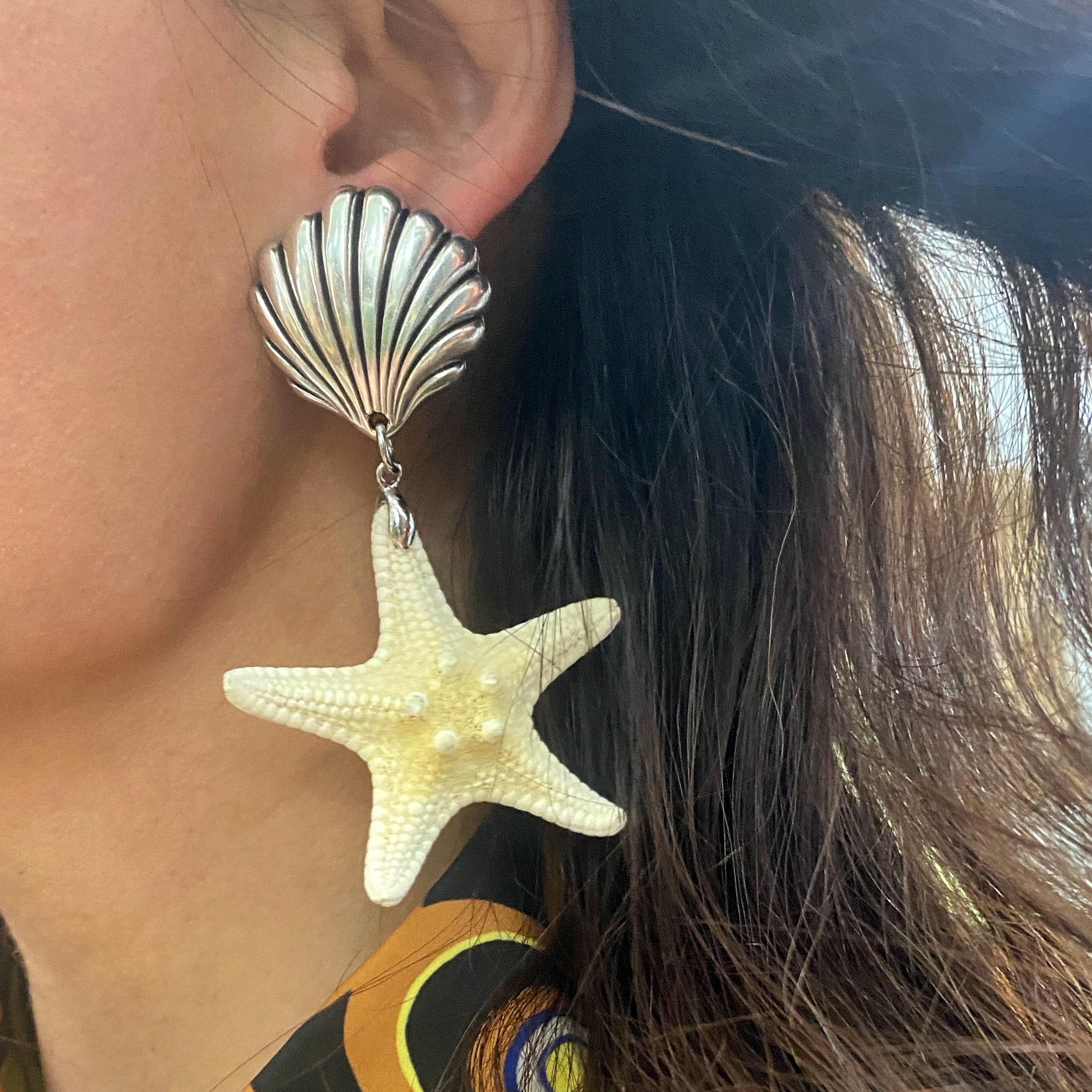 WOWORAMA Orecchini A Perno In Oro Con Conchiglia E Stella Marina – Vintage Boho Chic – Gioielli Fashion Ispirati Al Mare – Ottone Placcato 18k