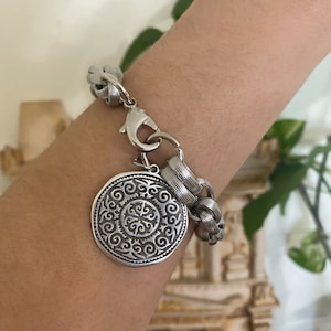 coin bracelet, chunky silver bracelet, large coin bracelet, oversized unisex bracelet, thick bracelet for man woman, big coin bracelet