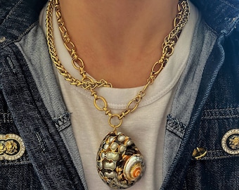 Large shell pendant necklace, giant huge shell necklace, natural shell necklace, mermaid necklace, aesthetic jewelry, summer beach jewelry