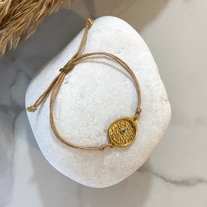 Evil eye bracelet, Friendship cord bracelet, gold charm adjustable bracelet, Cord bracelet, Mothers Day gift, Easter gift for her image 7