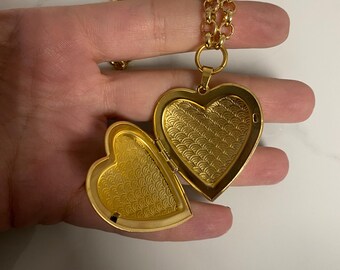 Heart necklace, gold tone heart pendant necklace, puff heart pendant, necklace .super long double necklace