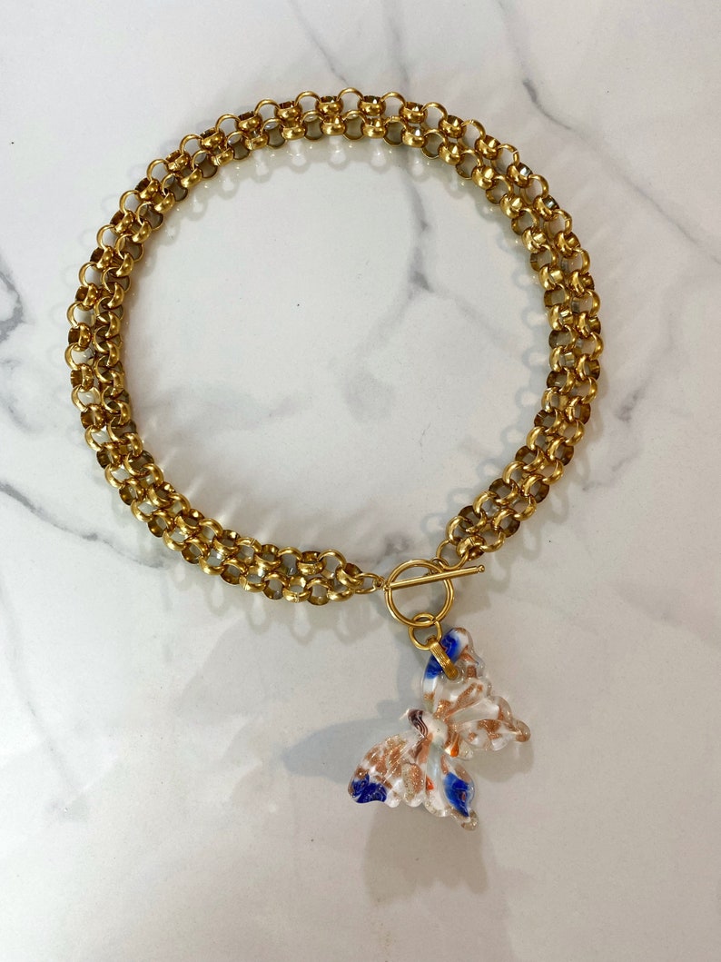 Glass Butterfly Necklace Y2k Aesthetic Jewelry Large Lamp Etsy