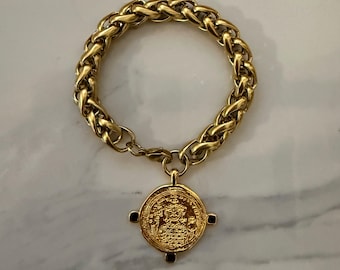 Large coin  bracelet , retro style jewelry, statement bold jewelry