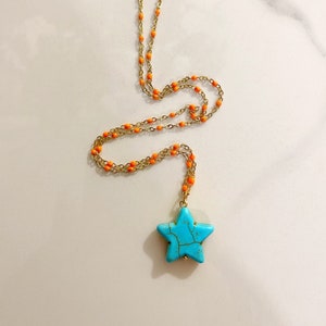 Turquoise star necklace, star charm necklace, colorful dainty necklace, small layering necklace, y2k jewelry, 90s aesthetic jewelry