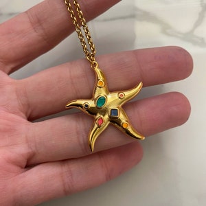 Starfish pendant necklace, gold tone summer necklace, modern y2k jewelry, mermaid necklace, 90s style jewelry, sea lovers jewelry image 3