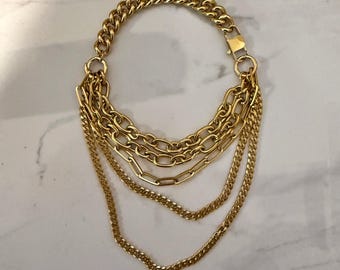 Layered chains necklace,  convertible necklace, mix chain necklace, gold tone statement necklace