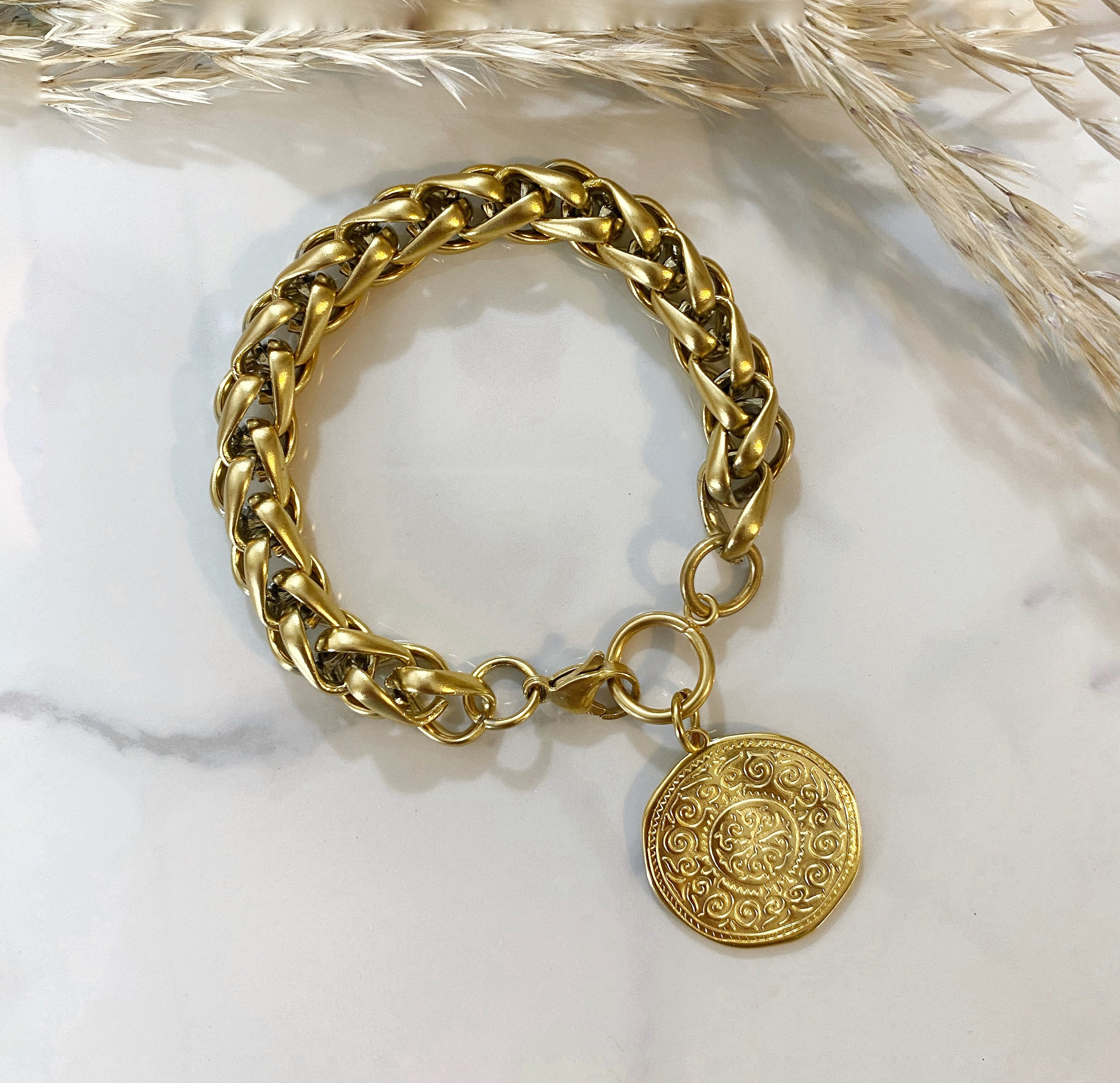 Coin Bracelet, Chunky Bracelet With Coin Charm, Big Coin Coin Bracelet, Chunky Bracelet With Coin Charm, Big Coin