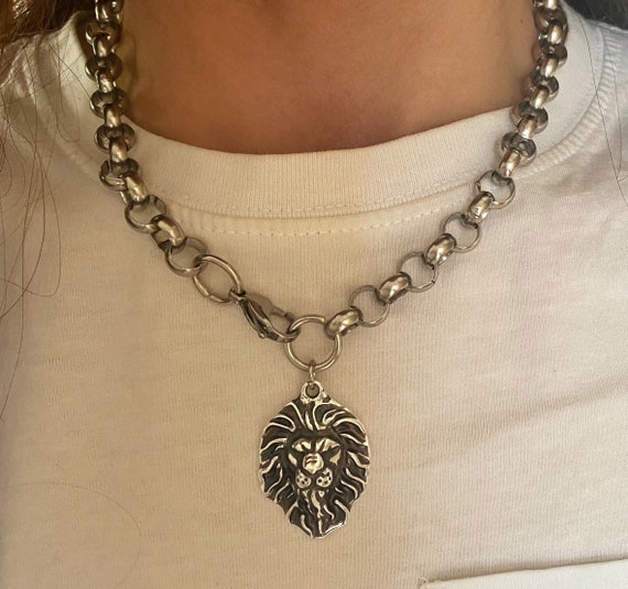 JewelryWe Collier Homme Acier Inoxydable – Pendentif Tête De Lion Doré, Chaîne 55 Cm, Avec Pochette Cadeau