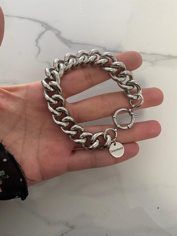 Chunky Gold Tone Bracelet , Thick Chain Bracelet, Antique
