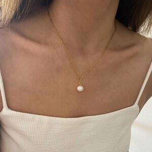 Pearl charm necklace, elegant chain with fresh pearl pendant, necklace for woman, bridal necklace, chain necklace, minimal necklace image 7