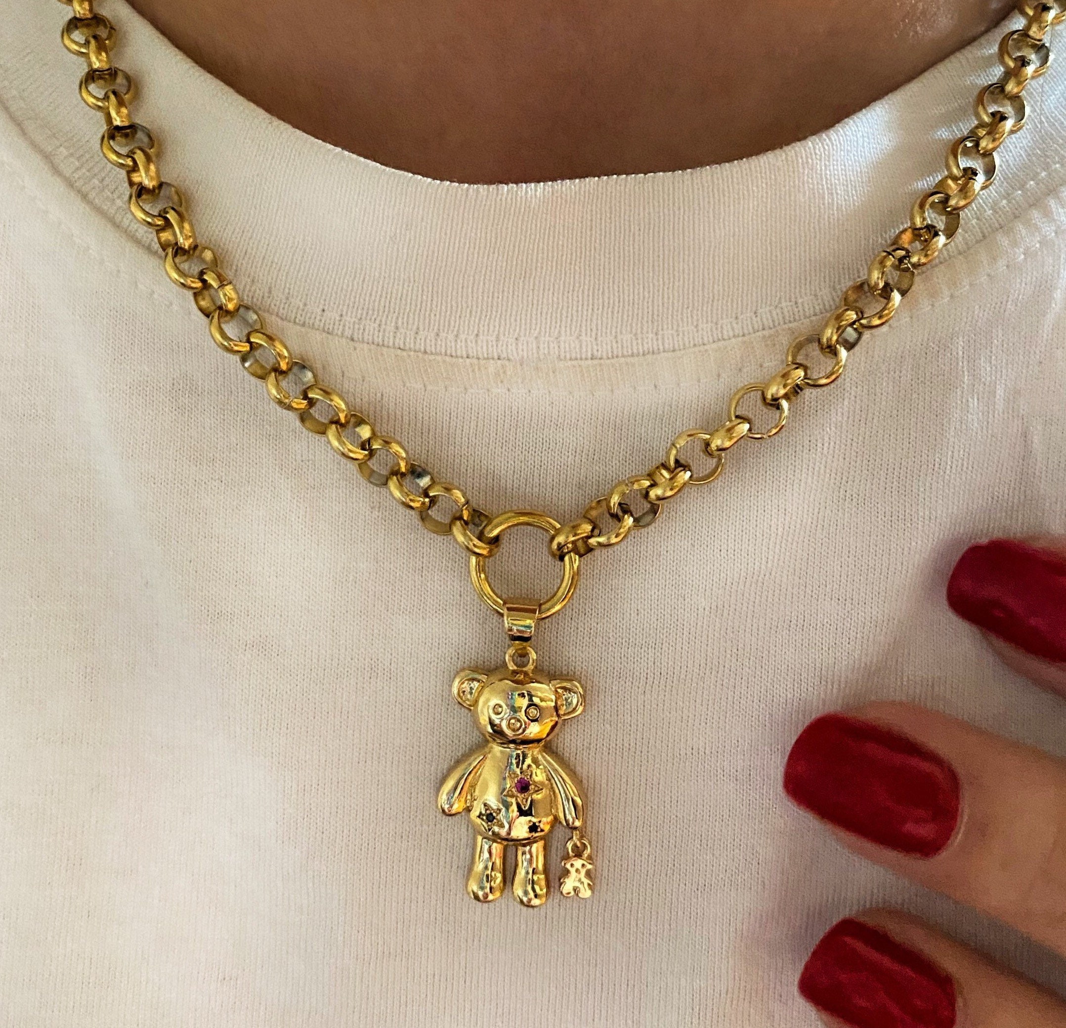 Animated Movable Diamond 18k White Gold Teddy Bear Pendant Necklace - Ruby  Lane