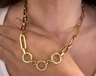 Round charm holder chain, gold tone chain neckalce , to add charms chain