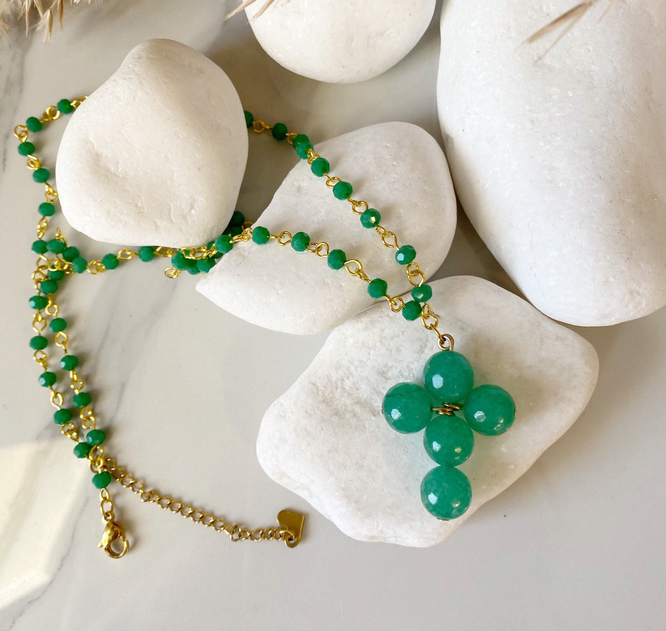 Jade Bead Necklace in 18K White Gold