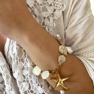 Oversized shells and clam bracelet, boho bridal jewelry, summer beach wedding jewelry, shell charm bracelet, natural clam charms bracelet image 2