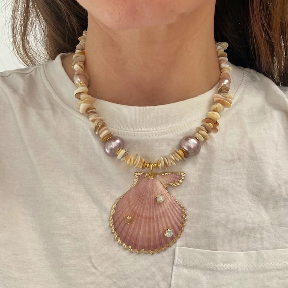 Collana con ciondolo a conchiglia estiva, collana importante