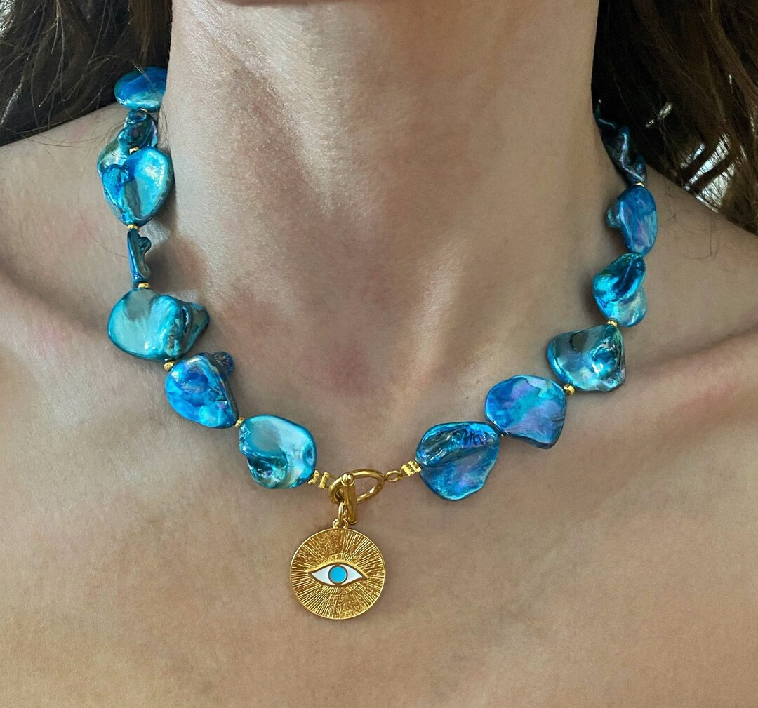 Irregular Shell Necklace, Turquoise Large Shells Necklace, Evil Eye ...