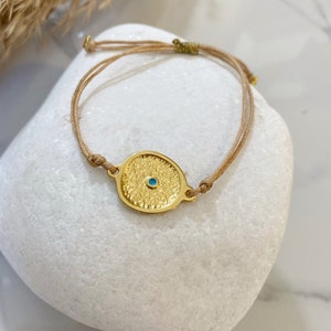 Evil eye bracelet, Friendship cord bracelet, gold charm adjustable bracelet, Cord bracelet, Mothers Day gift, Easter gift for her image 8