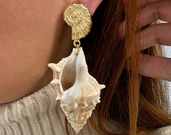 Sea shell earrings, large natural shell earrings, seashell jewelry, mermaid core, huge oversized earrings, festive jewelry, real shell jewel