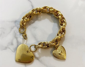 Bracelet à breloques coeur, bracelet coeur en or, grand bracelet coeur, bracelet chaîne en acier épais doré, grand bracelet en or, esthétique y2k