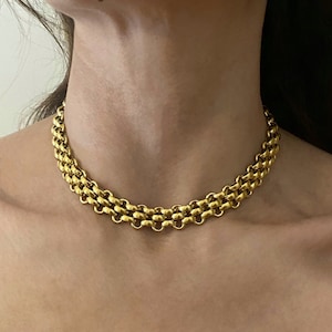 Gold tone chain choker, steel chain jewelry,  chunky necklace, short minimalistic necklace, thick wide chain necklace,