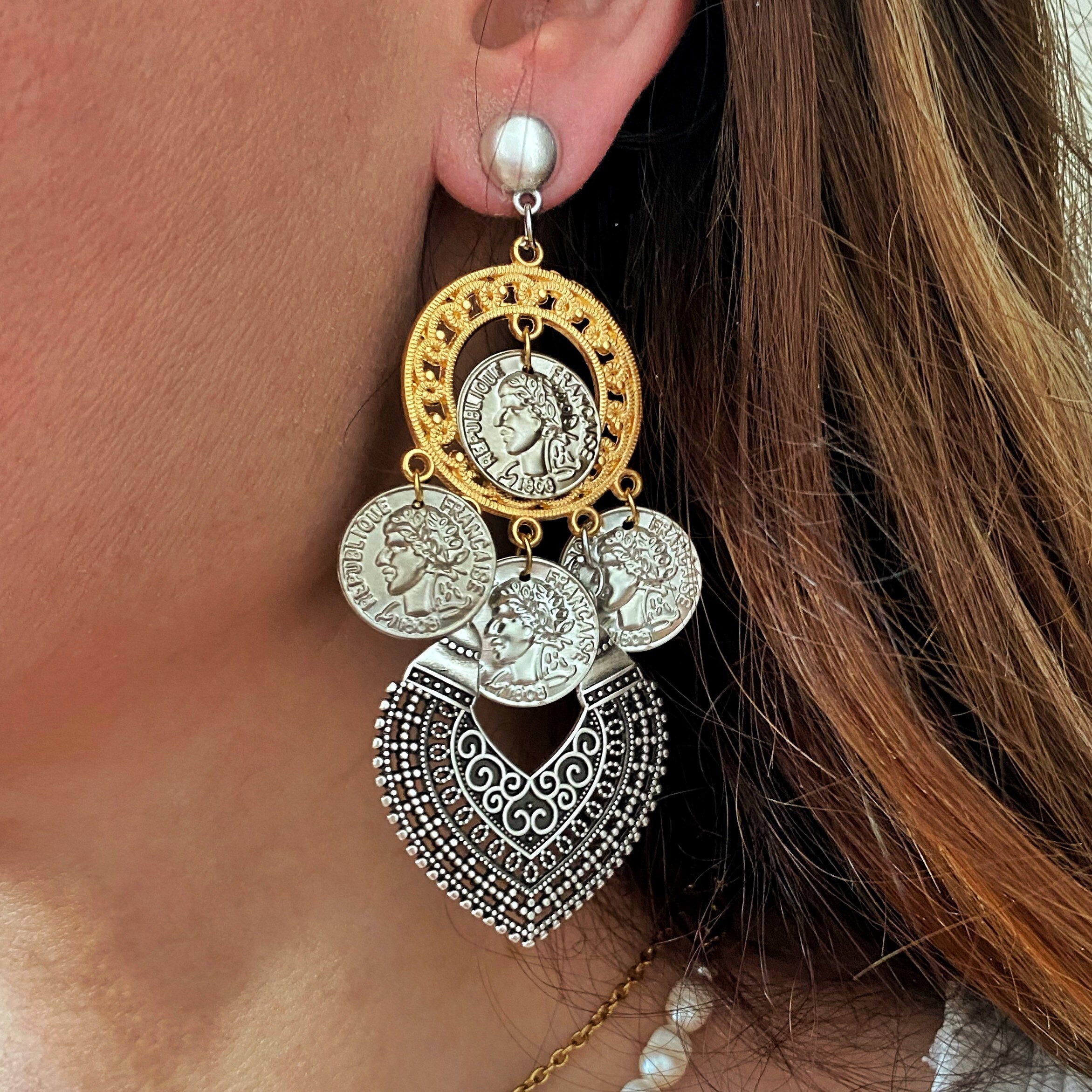 Keep It Gypsy, Upcycled GG Earrings, Western, Rodeo, Clear Crystals ,  Brown, Hoops, Earrings, Accessories – Zazzy Zebra Boutique