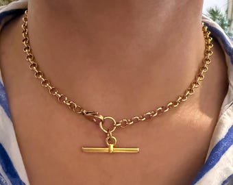 T bar charm necklace , gold tone chunky jewllery