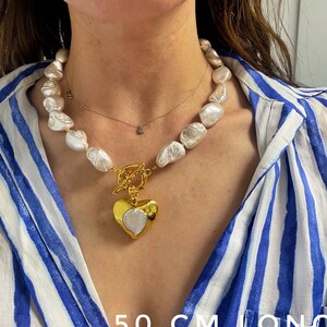 Floral Heart Charms Large Pearl Beaded Necklace main image 1