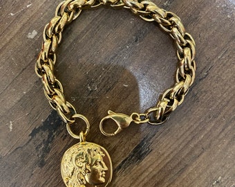 Coin Bracelet, Gold Chunky Bracelet, Big Coin Bracelet
