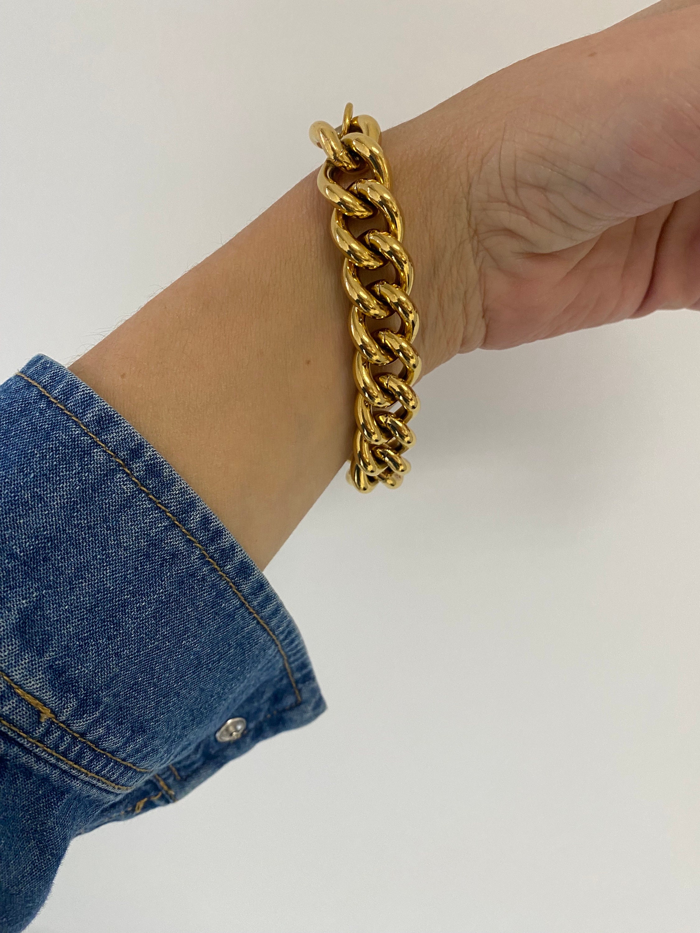 Chunky Gold Tone Bracelet , Thick Chain Bracelet, Antique