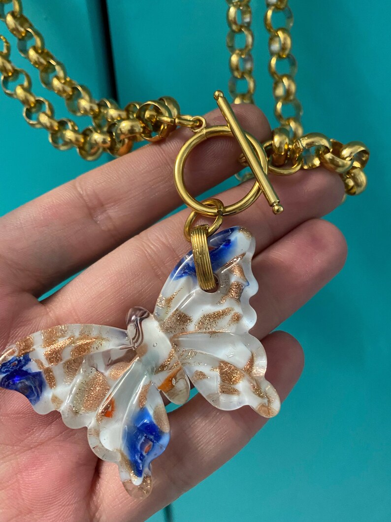 Glass Butterfly Necklace Y2k Aesthetic Jewelry Large Lamp Etsy