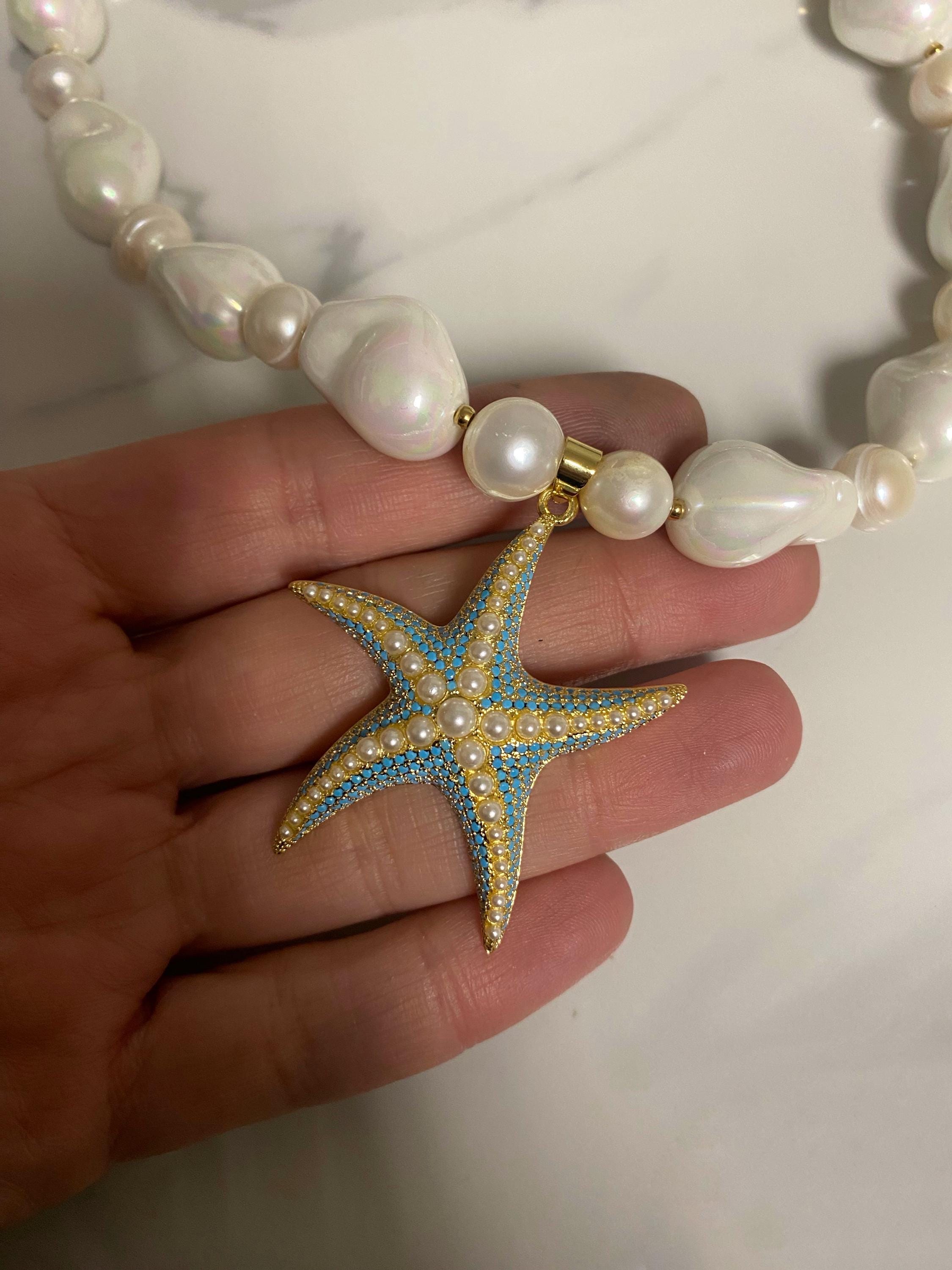 Collier Coquillage Perle Thème Marin - Idée Cadeau Plage Sirène - Neuf Sans Boîte
