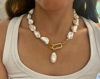 baroque pendant necklace, zircon round locker necklace, chunky faux pearl necklace, large statement necklace for woman