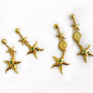 Vergoldete Seestern Ohrringe, Muschel Schmuck, Sommer Ohrringe, y2k Ästhetik, Mermaid Kern, lange Meer Thema Ohrringe, große Ohrringe