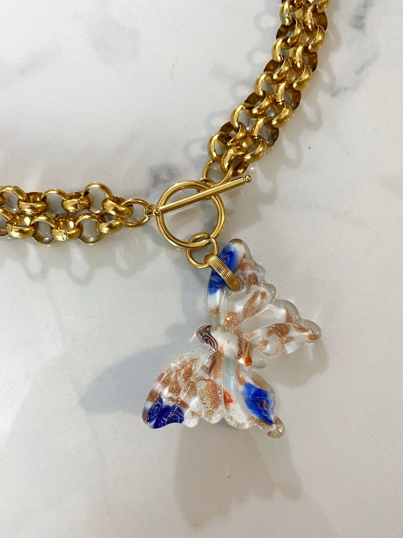 Glass Butterfly Necklace Y2k Aesthetic Jewelry Large Lamp Etsy