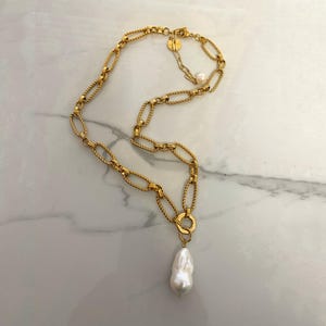 baroque pearl necklace, large fireball pearl, irregular pearl  necklace, big natural pearl necklace, chunky jewelry, long necklace