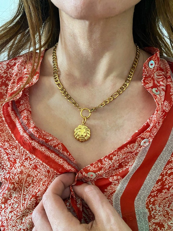 Gold Lion Necklace Lion Necklace Woman Chunky Lion Pendant