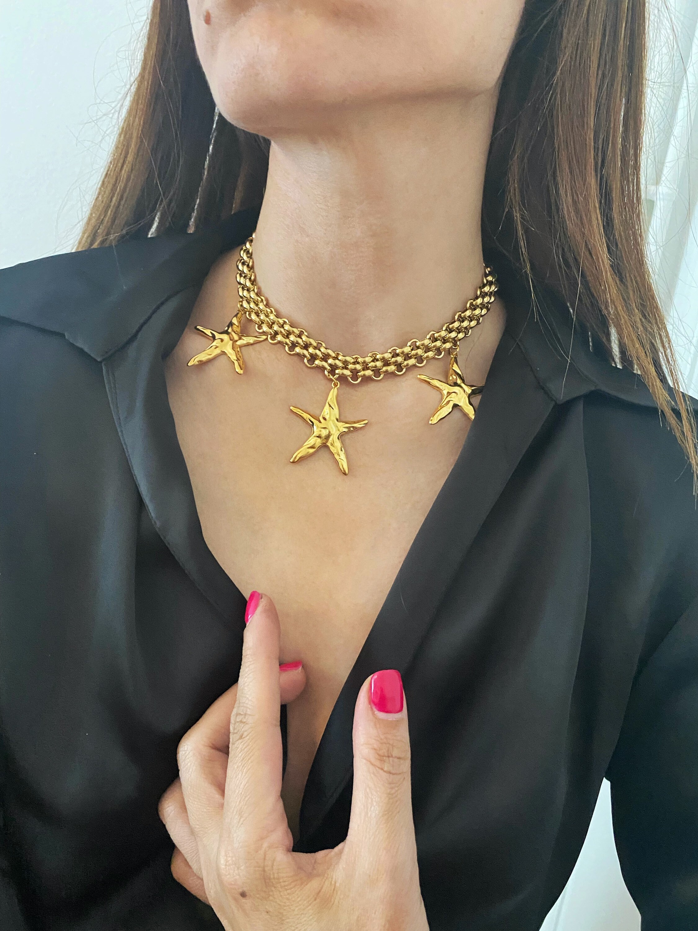 Collar Estrella De Mar Dorado Para Mujer - Colgante Grande Bohemio