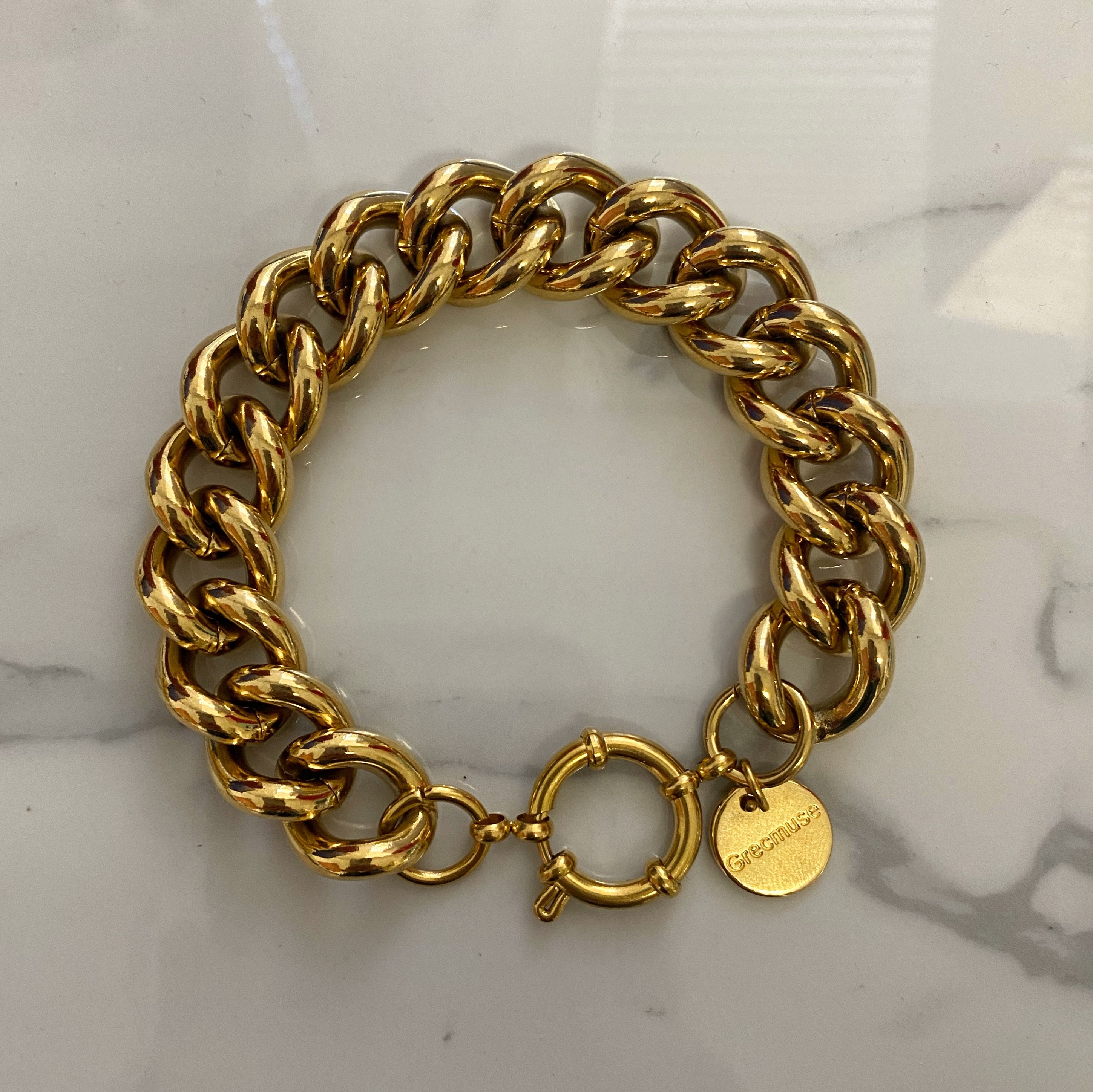★VINTAGE HOLLYWOOD★送料込★大人気★Classic Chain Bracelet Chunky Gold Tone Bracelet , Thick Chain Bracelet, Antique