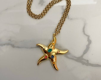 Starfish pendant necklace,  gold tone summer necklace, modern y2k jewelry, mermaid necklace, 90s style jewelry, sea lovers jewelry