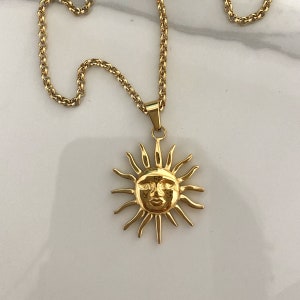 sun necklace, sun pendant necklace, gold tone sun necklace, everyday jewelry, gift for best friend, celestial jewelry