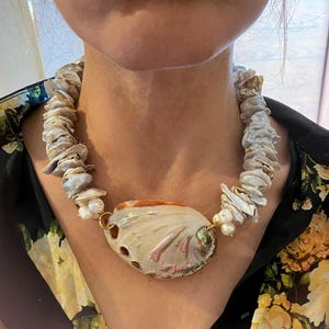 oversized shell necklace, chips pearl shell necklace, huge mermaid  necklace, luxury summer necklace, large necklace for woman