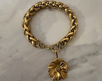Flower charm bracelet , retro style jewelry, statement bold jewelry