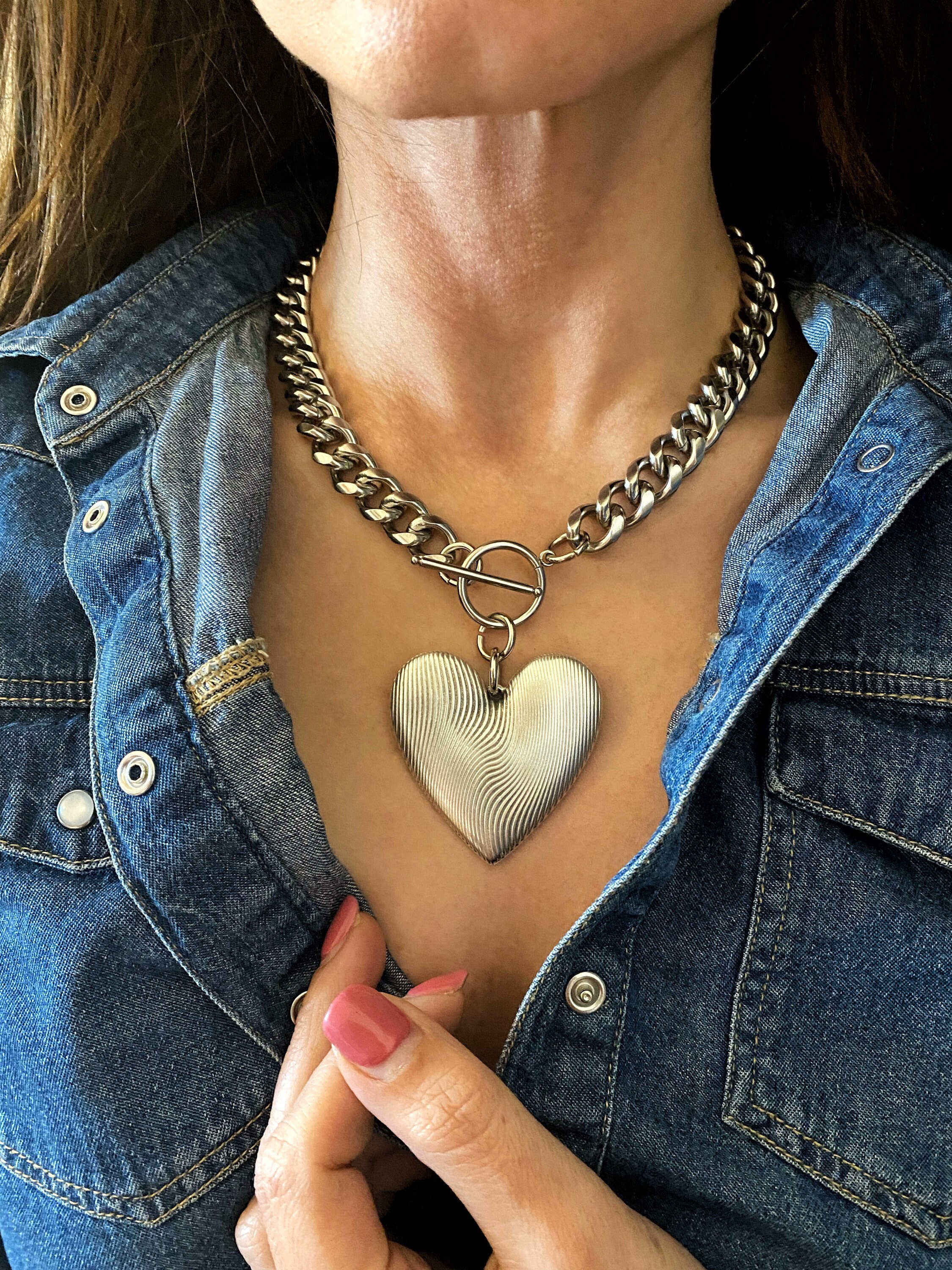 Silver Heart Necklace, Xl Large Oversized Heart Pendant Necklace