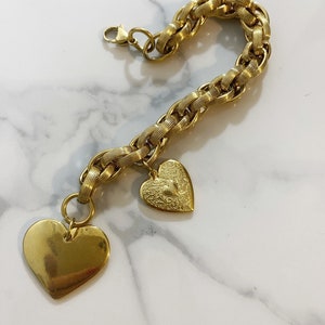 Heart charm bracelet, gold heart bracelet, large heart bracelet, gold chunky steel chain bracelet, large gold bracelet, y2k aesthetic image 5