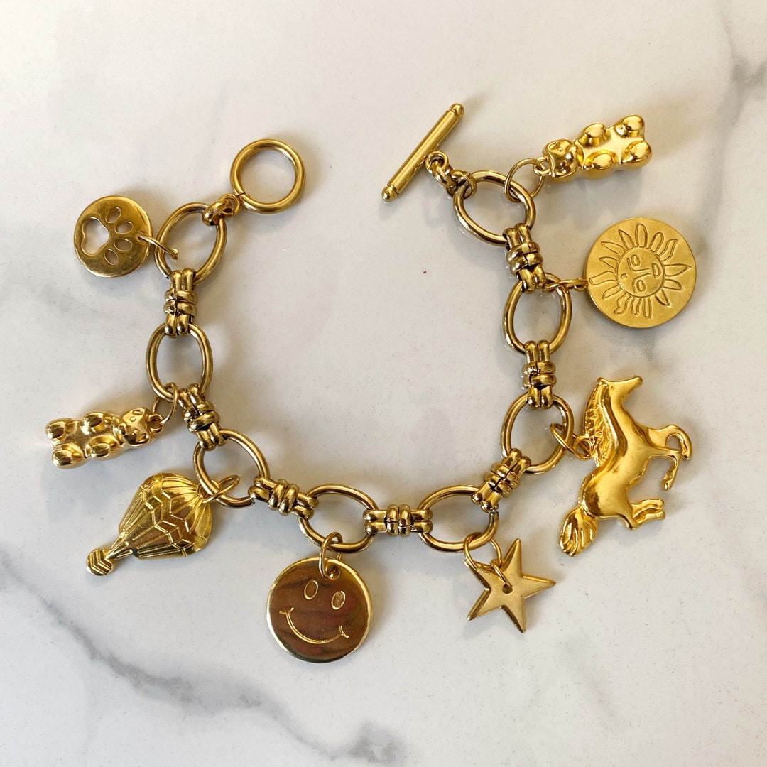 Gold Charms Bracelet Multi Charm Bracelet Gold Chunky - Etsy