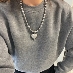 Heart necklace, gold heart necklace, puff heart pendant, ball chain with puffed heart, chunky heart choker image 5