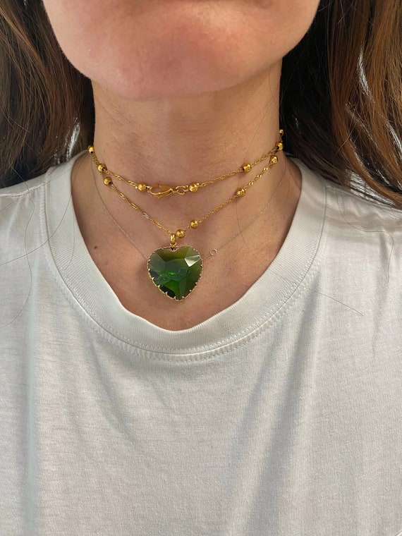 Vintage ゴールド グリーン ハート ネックレス アメリカンウエスタン