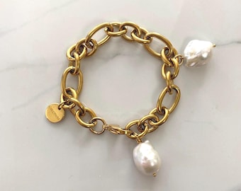 Barock Perlen Bettelarmband: klobige goldfarbene Kette