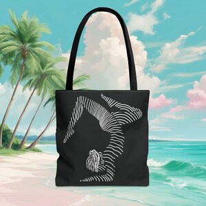 Hand-Painted Yoga Pose Tote Bag, Yoga and Art Lover Gift, Unique White Line Design, Original Gift for Yogis, Abstract Art Tote, Yoga Gift